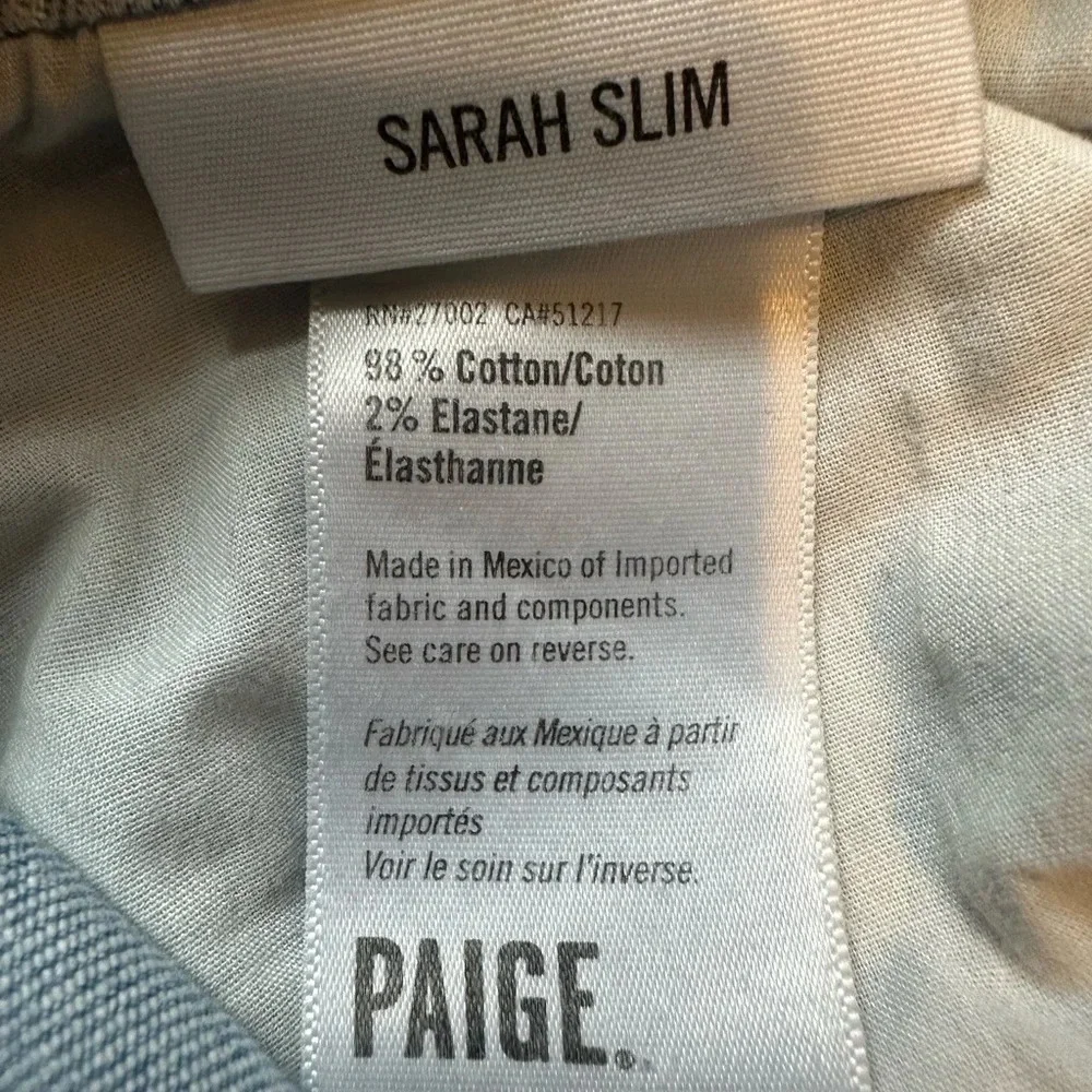 Paige Sarah Slim Jeans Distressed Light Wash Straight Leg High Rise Women’s 31